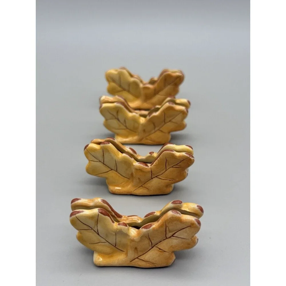 Williams Sonoma Fall Harvest Acorn & Leaf Place Card Candle Holder Autumn Lot 16